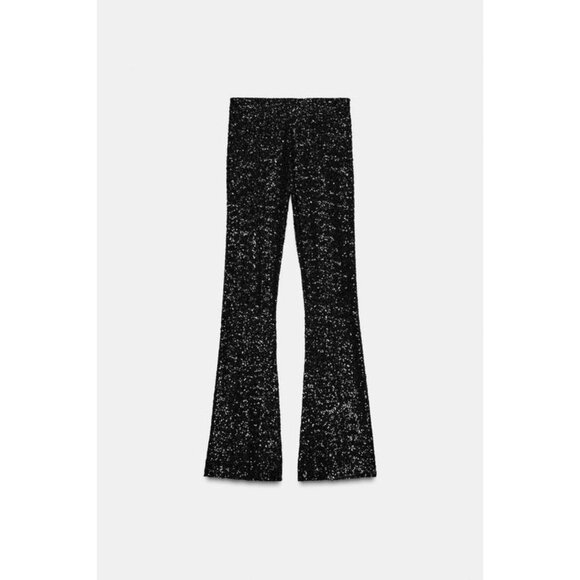 ZARA FLARE SEQUIN LEGGINGS - Picture 9 of 10